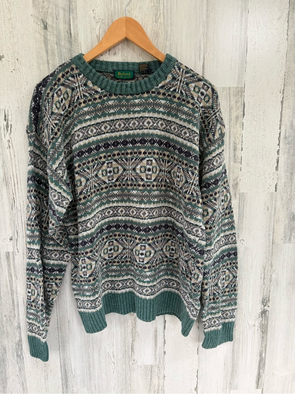 Byford London New York Size Large Crewneck Chunky Pattern Sweater Multi Color